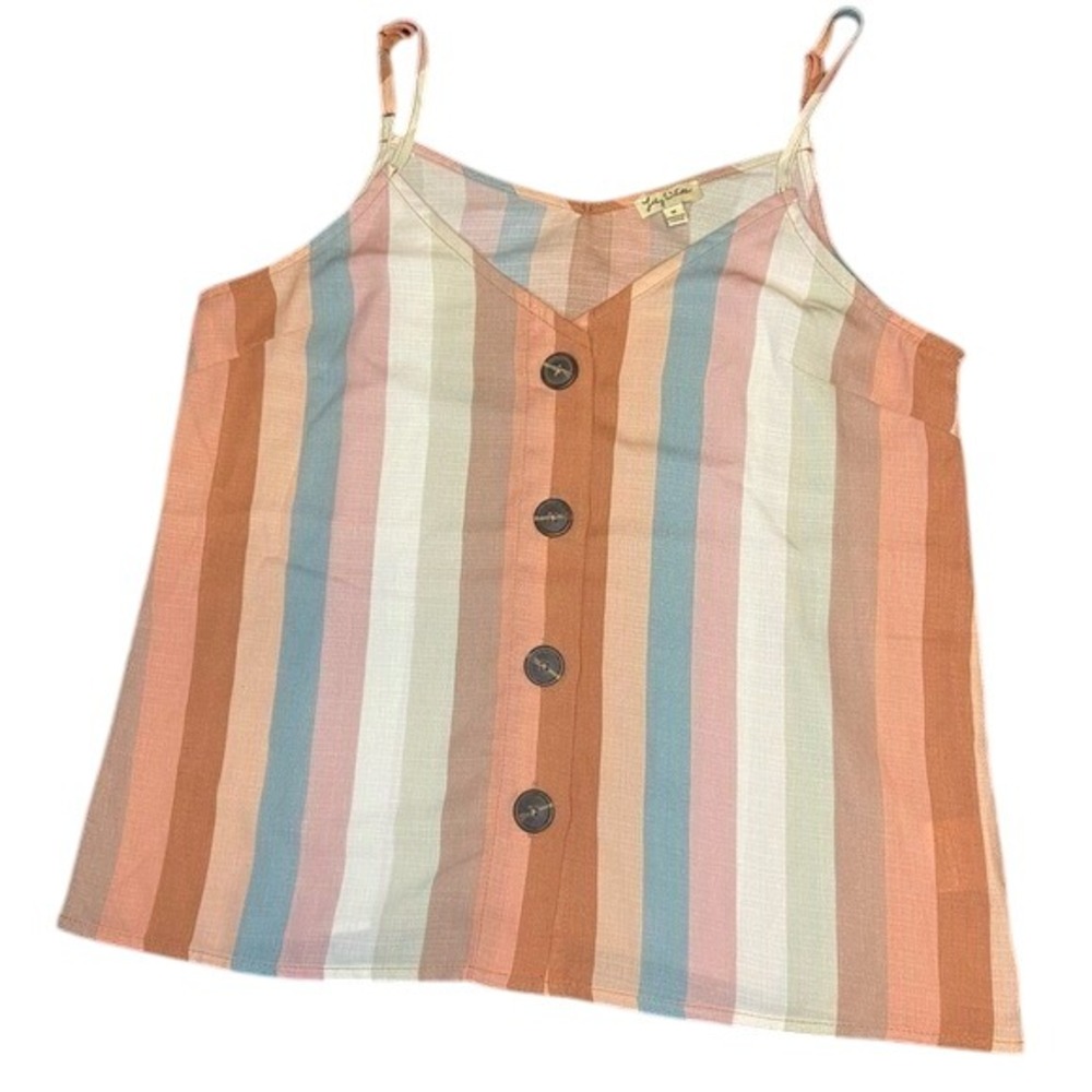 Lily White Multicolor Striped Button Front Cami Tank Top Boho Casual Preloved